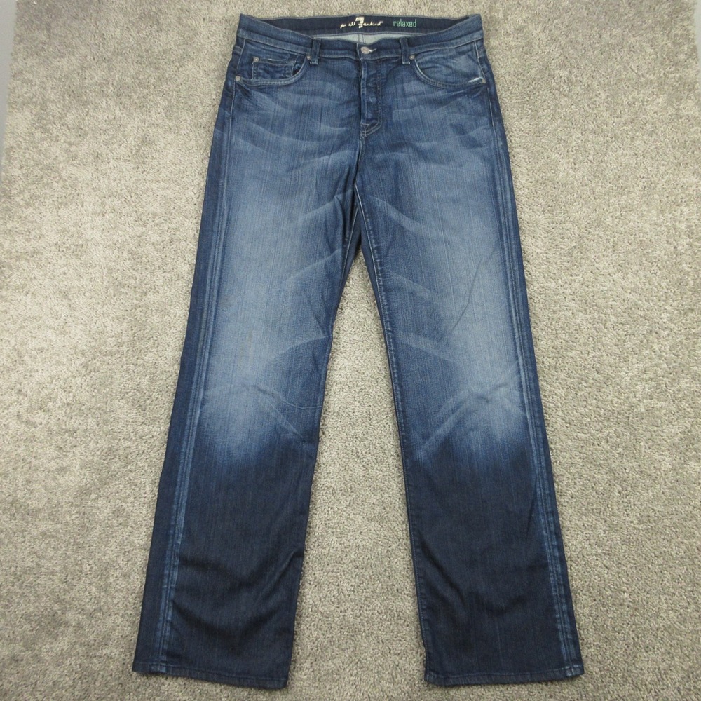 7 For All Mankind Jeans Mens 33x34 Blue Relaxed Straight Faded USA Denim Pants
